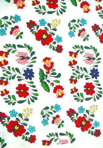 Látka biela folklórne kvety